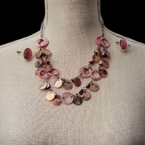 Elegant Pink and Gold Necklace And Earing Set